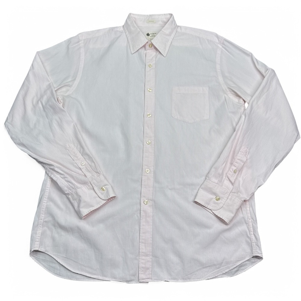 J Crew Button Up Shirt Mens Size Large Pink White Striped Tailored Fit Casual